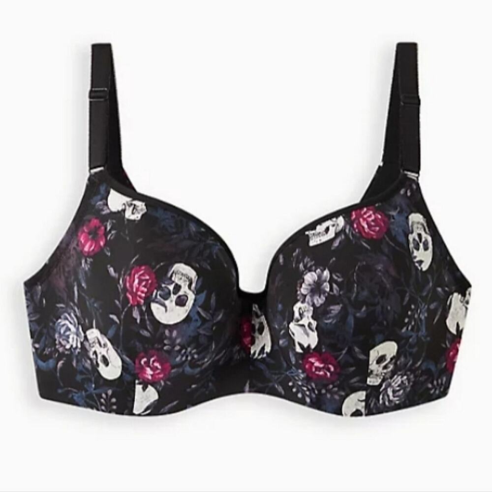 TORRID BRA 42H BALCONETTE BRA LIGHTLY LINED SKULL ROSE PRINT 360° BACK SMOOTHING